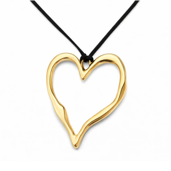 Gold Heart Pendant Necklace for Women – Minimalist Open Heart Design with Black Cord, Modern Fashion Jewellery