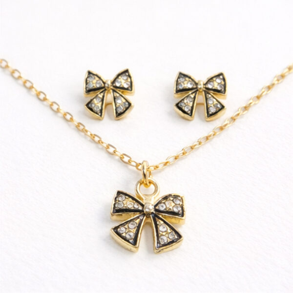 Bow Pendant & Earring Set for Women | Golden Fashion Jewellery